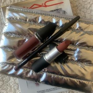 Mac Cosmetics Powdered Snow Lipstick & Lip Liner Set & Bag Brown BNIB